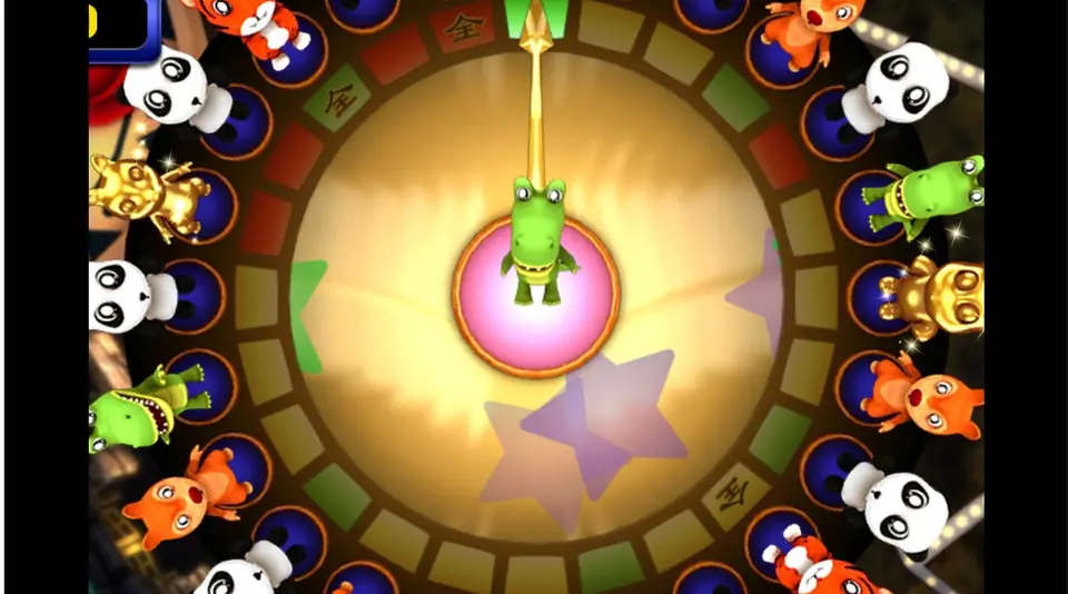 Animal Circus result on 3Win8, a green crocodile standing in the middle of the wheel under the gold arrow