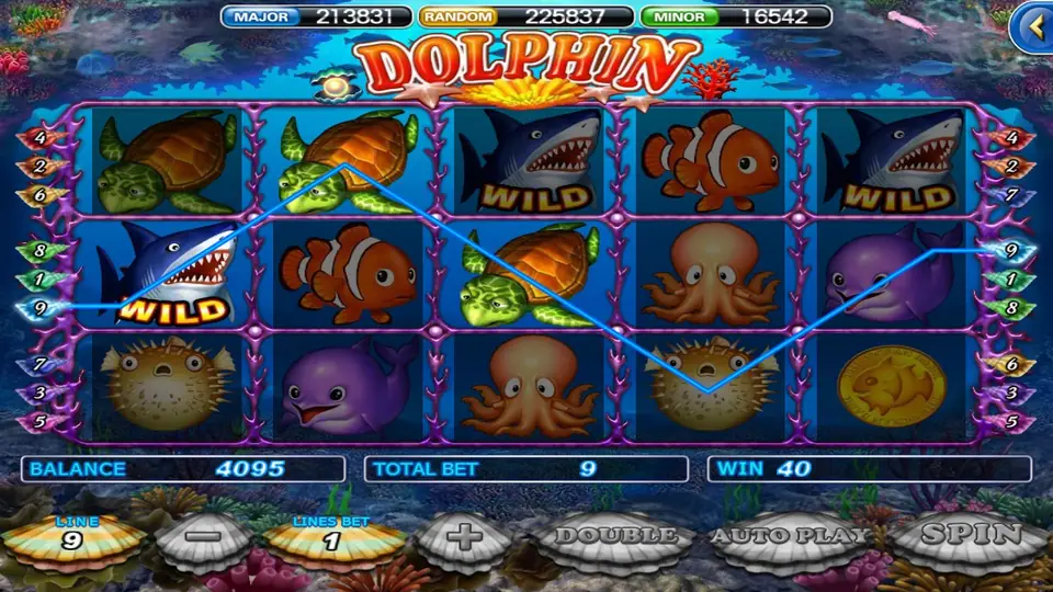 Ocean Paradise win of 40 on line 9, with shark wilds on reels one, three and five, turtles and clownfish