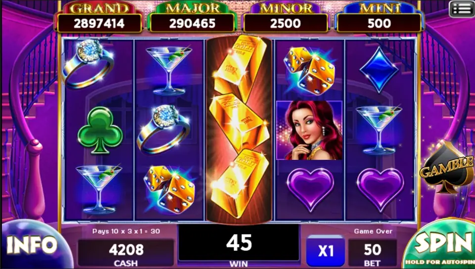 Lock It Link with a column of gold bars on reel three, a win of 45 and the GAMBLE spade