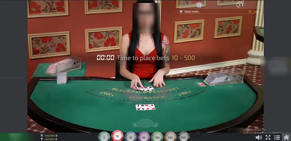 Ezugi Unlimited Blackjack table with Time to place bets 10 - 500 and the auto split rule printed on the felt