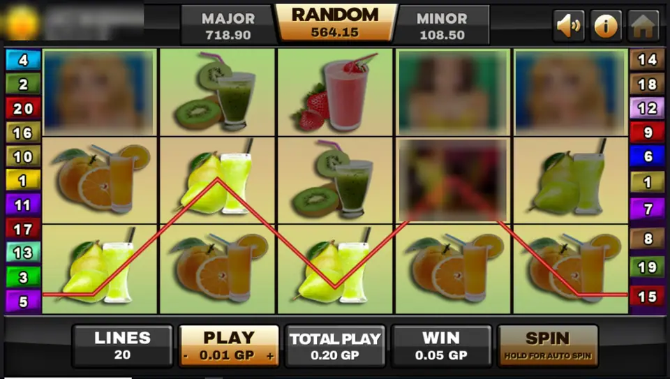 A Night Out reels on Joker123 with fruit cocktails and a red line win across pear and orange drinks, 20 lines, 0.05 GP win