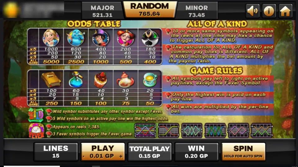 Alice pay table on Joker123: Alice 1000 for five and 5000 for All of a Kind, the wild, the Fever watch and the game rules