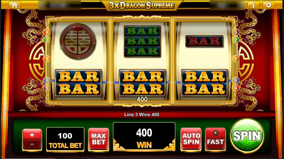Three double bars on line 3 paying 400