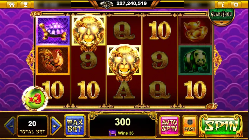 Two golden ape masks on reels 2 and 3 with the orb at x3 and 300 in the win box