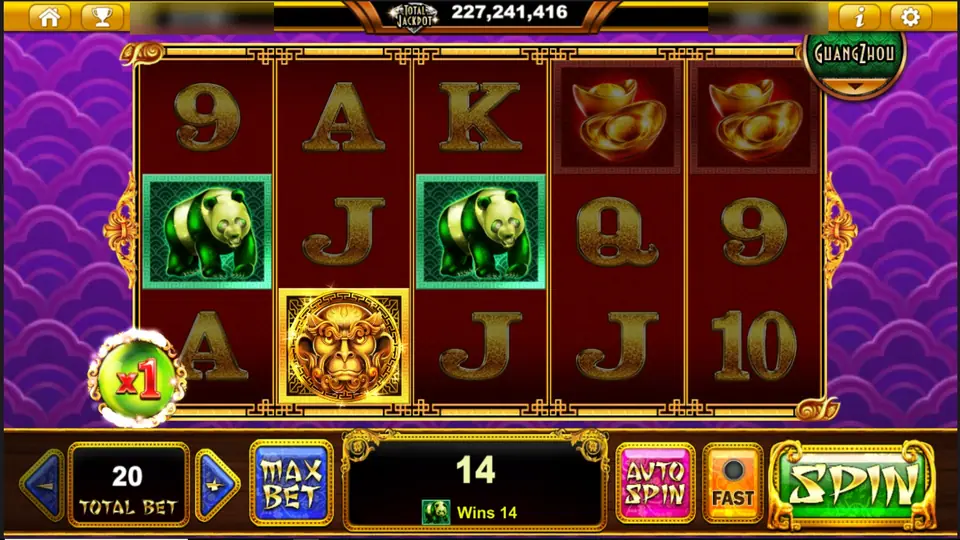 A panda win of 14 with one ape mask on reel 2 and the orb at x1