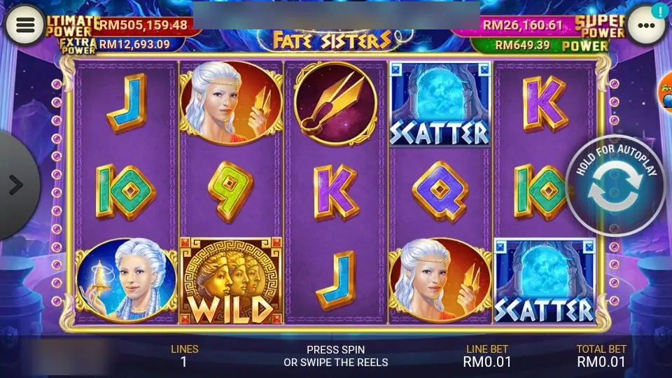 Fate Sisters on LPE88 with SCATTER symbols on reels 4 and 5, a WILD on reel 2 and two of the sisters on reels 1 and 4