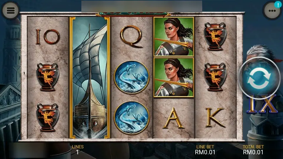 God of Storms on LPE88 with a warship filling reel 2, two warrior women on reel 4 and the multiplier at 1X