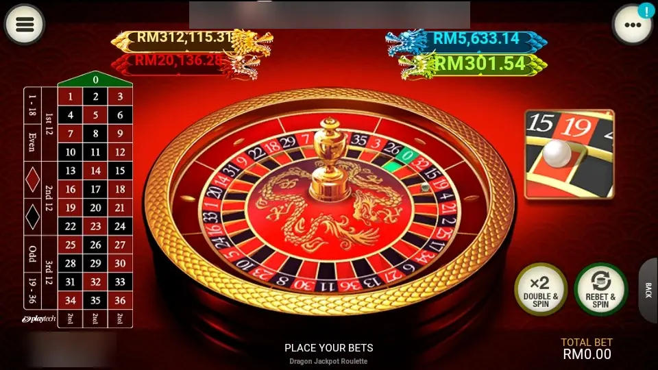 Dragon Jackpot Roulette on LPE88: red and gold wheel with a carved dragon, four dragon jackpot meters and a zoom box showing the ball on 19