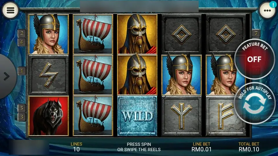 Ice Cave on LPE88 with a frozen ice WILD on reel 3 among longships, a shieldmaiden and two bearded Vikings