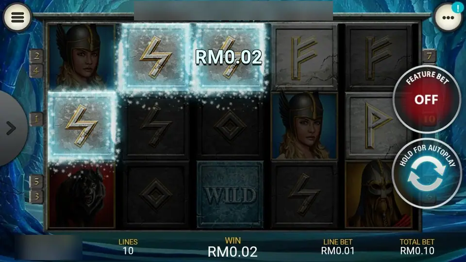 Ice Cave on LPE88: three frosted lightning runes pay RM0.02 while the ice WILD stays on reel 3