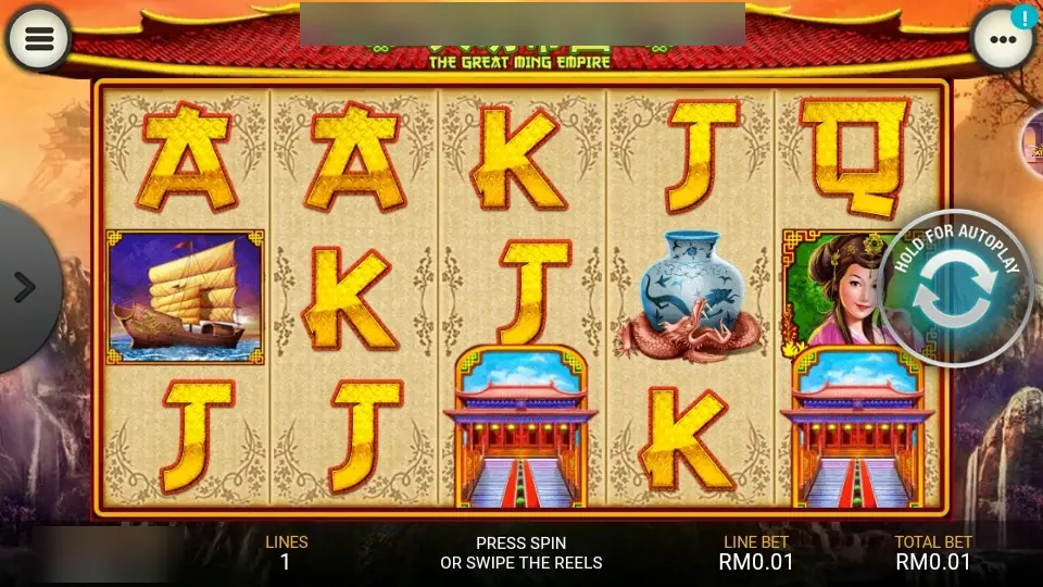 The Great Ming Empire on LPE88 with two palace gates on reels 3 and 5, a junk, a vase and the court lady