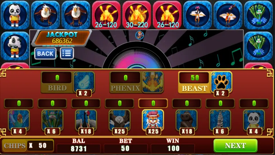 HPheonix after a round: 50 on Beast returned a WIN of 100