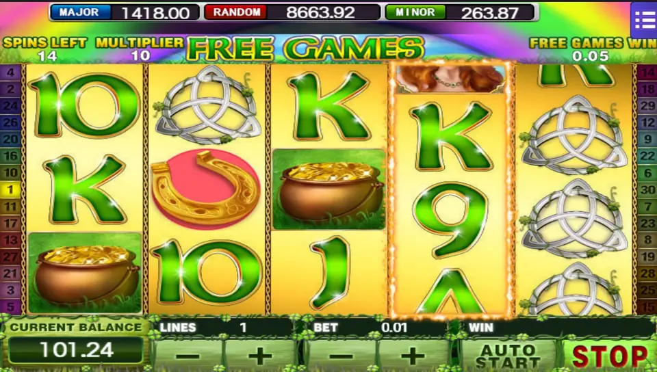 Irish Luck free games on Mega888 with 14 spins left and a x10 multiplier