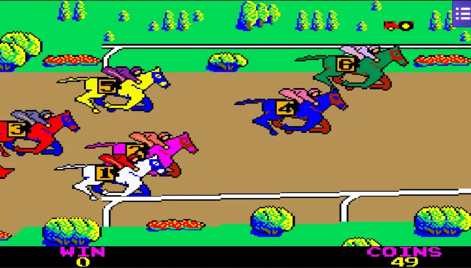 King Derby race on Mega888: six numbered horses gallop along a dirt track