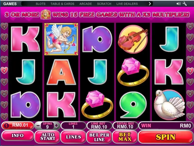True Love banner: 3 or more bride symbols win 15 free games with a x3 multiplier