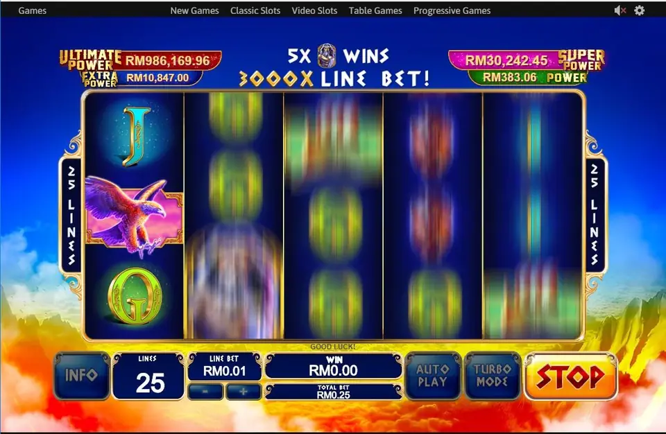 Reels spinning under the banner 5x Zeus wins 3000x line bet