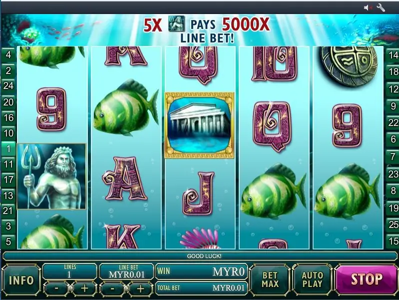 Atlantis Queen spinning on one line under the banner 5x sea king pays 5000x line bet