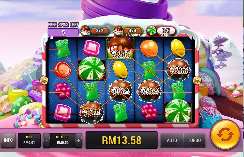 Free spins with 5 spins left, five truffle wilds on the reels and a win of RM13.58