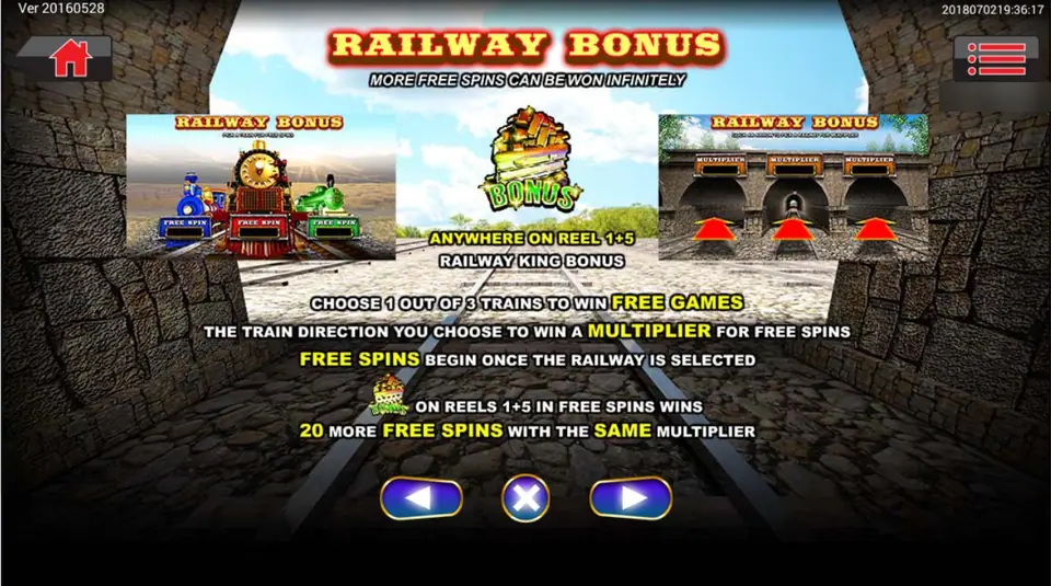 Railway Bonus help: pick one of three trains for free spins and one of three tunnels for the multiplier
